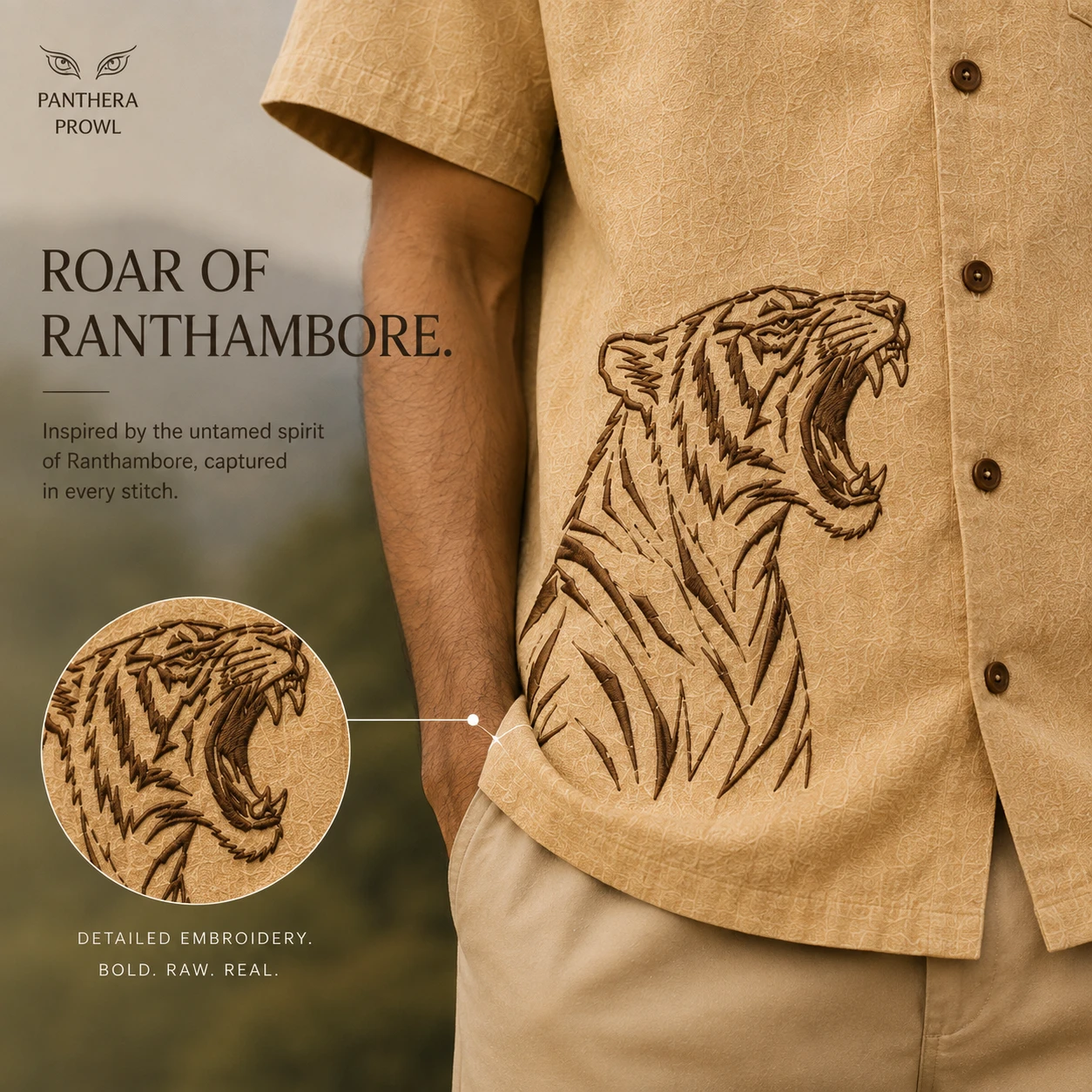 Roar of Ranthambore Embroidered Shirt - Resort Collar